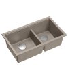 QUADRON | LOGAN 120 | granitowy zlewozmywak kuchenny SOFT TAUPE + STAL | wymiar: 76 x 45 x 23,5 cm | 2-komorowy podwieszany | podbudowa szafki od: 80 cm HQL7645U4BSU